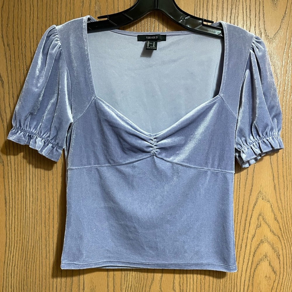Forever 21 Gray Velvet Blouse with Short Sleeves
